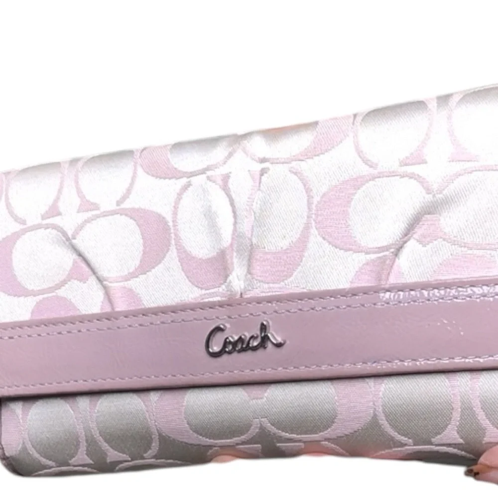 Coach Signature Stripe Patent Trim Wallet Lilac Purple - Picture 11 of 13